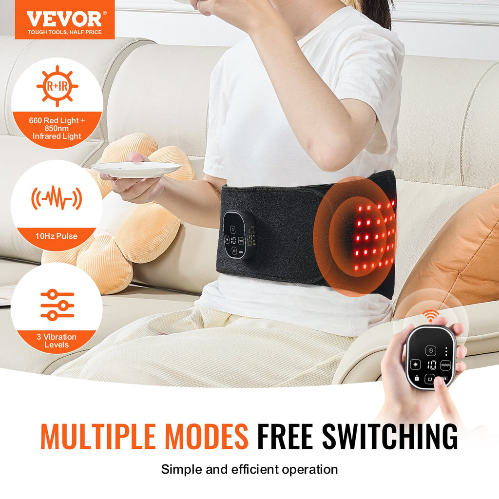 Red Light Therapy Belt — flat lay showing full belt product with velcro strap