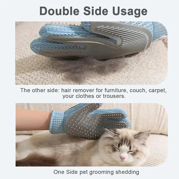 Silicone grooming mitt with adjustable wrist strap — side view