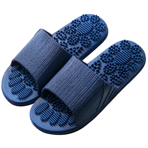 Close-up of acupressure sandal nodes — reflexology zones on footbed