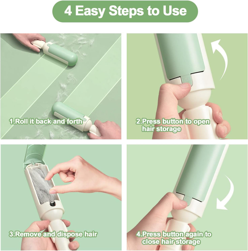 Pet hair roller in use on sofa — removing dog fur from couch fabric