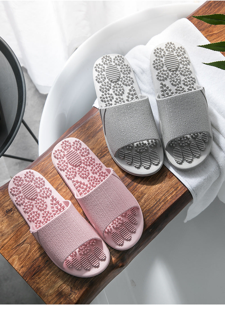 Person wearing acupressure slippers — foot massage for plantar fasciitis relief