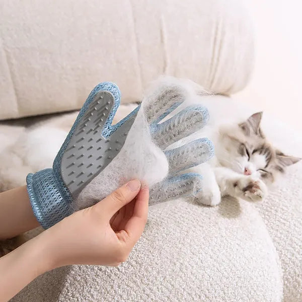 Silicone pet grooming glove — palm side showing 255 rubber tips