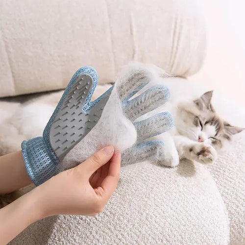Silicone pet grooming glove — palm side showing 255 rubber tips