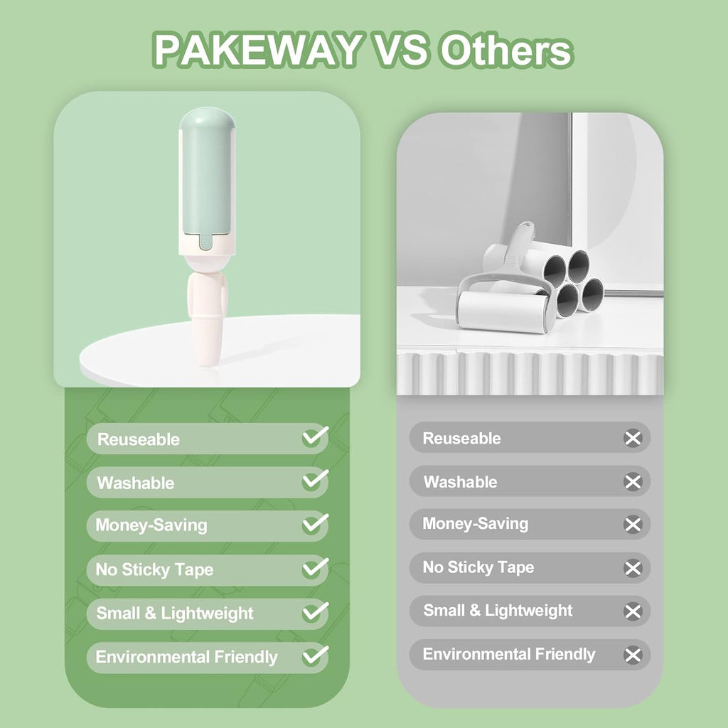 Pet hair remover roller product flat lay — green with self-cleaning base