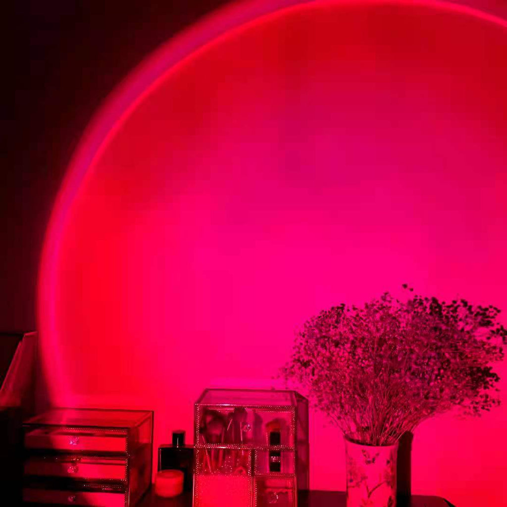 NestWell sunset lamp showing golden hour gradient on white wall