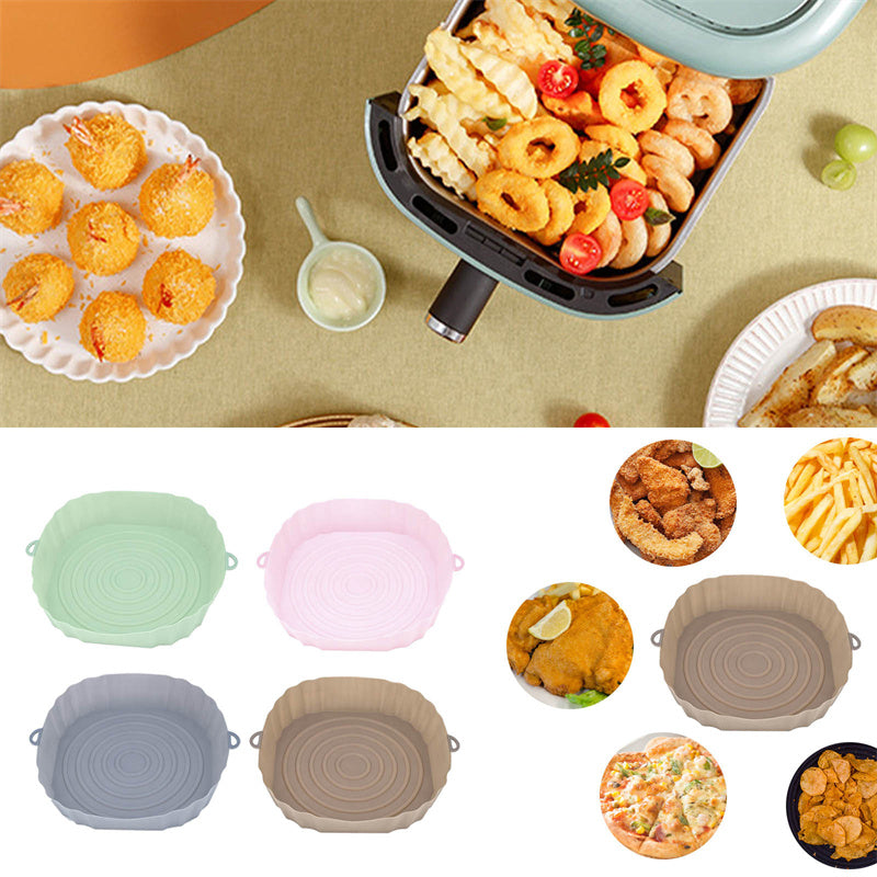 Air fryer silicone liner in pink — foldable and compact for storage